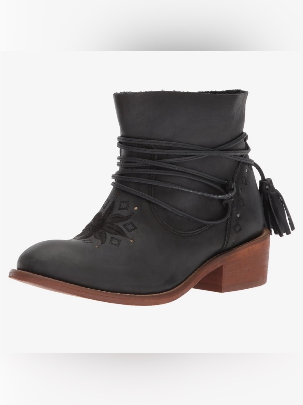 Musse & Cloud Kylie Black Ankle Boots with Embroidery 7.5